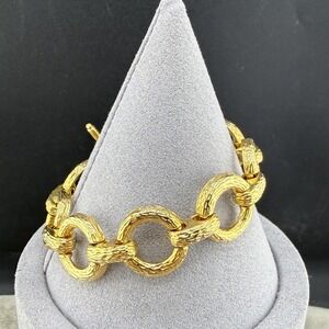 Vintage Link Bracelet Gold Tone Chain Round Singed KM 6.5"